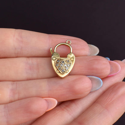 Antique '1907' 9ct Gold Diamond Heart Padlock Charm Pendant