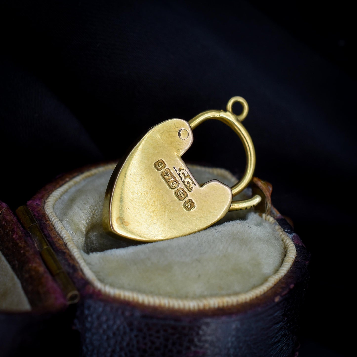 Antique '1907' 9ct Gold Diamond Heart Padlock Charm Pendant
