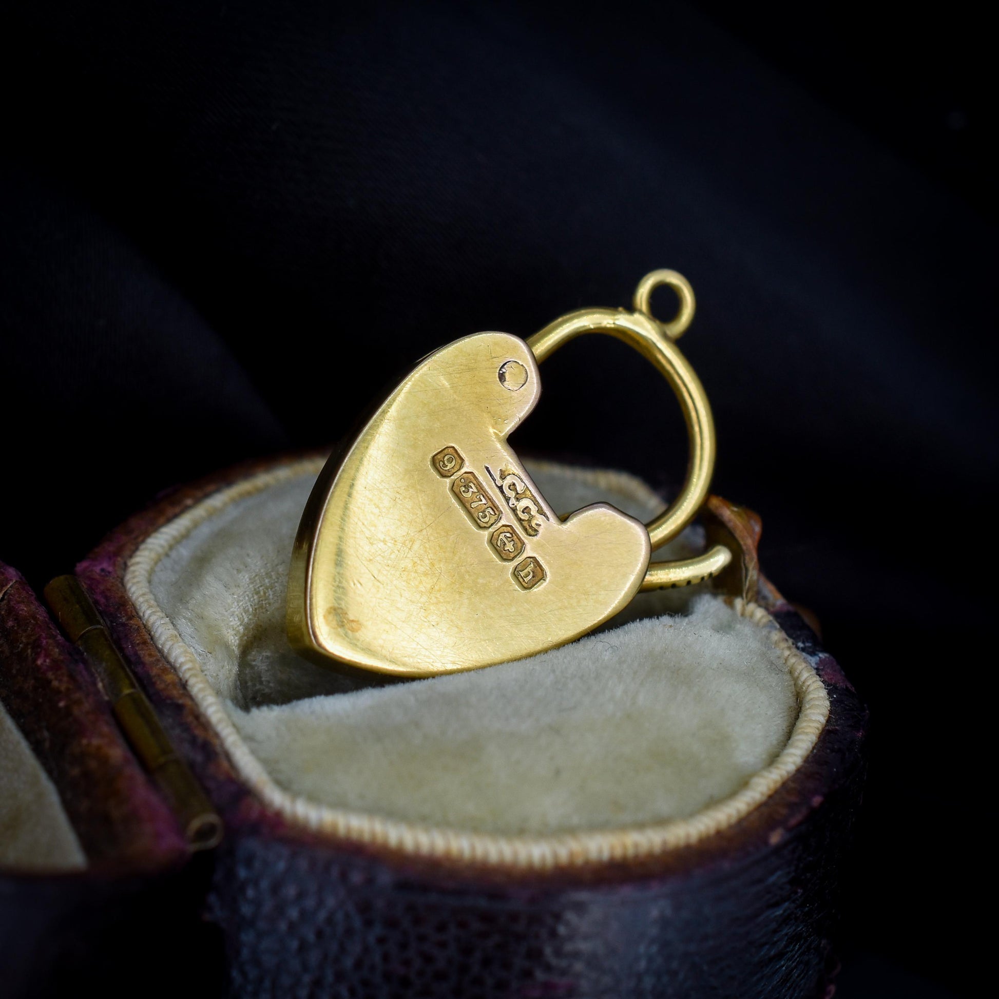 Antique '1907' 9ct Gold Diamond Heart Padlock Charm Pendant