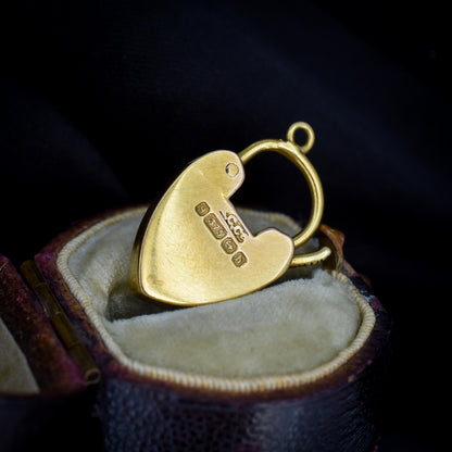 Antique '1907' 9ct Gold Diamond Heart Padlock Charm Pendant