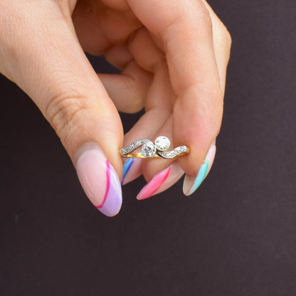 Antique Diamond 'Toi Et Moi' Two Stone Twist 18ct Gold and Platinum Ring