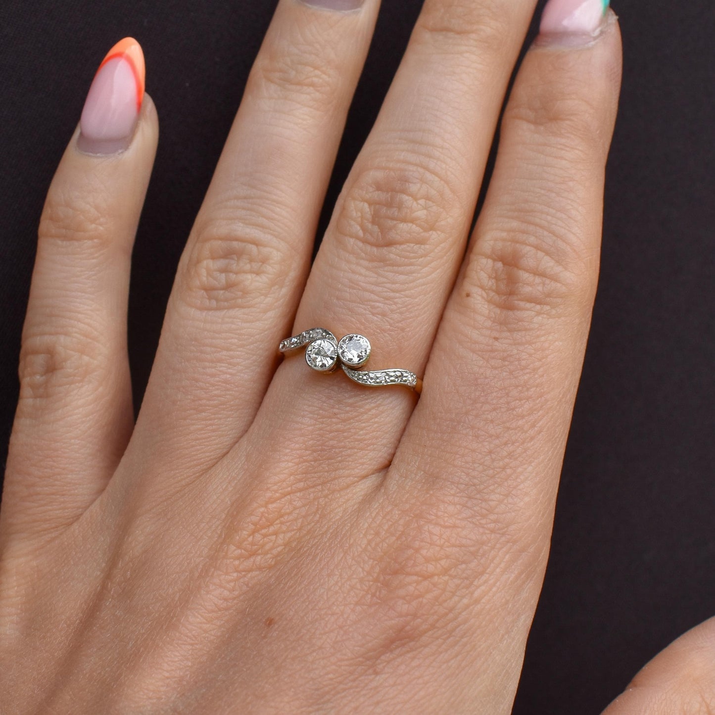 Antique Diamond 'Toi Et Moi' Two Stone Twist 18ct Gold and Platinum Ring