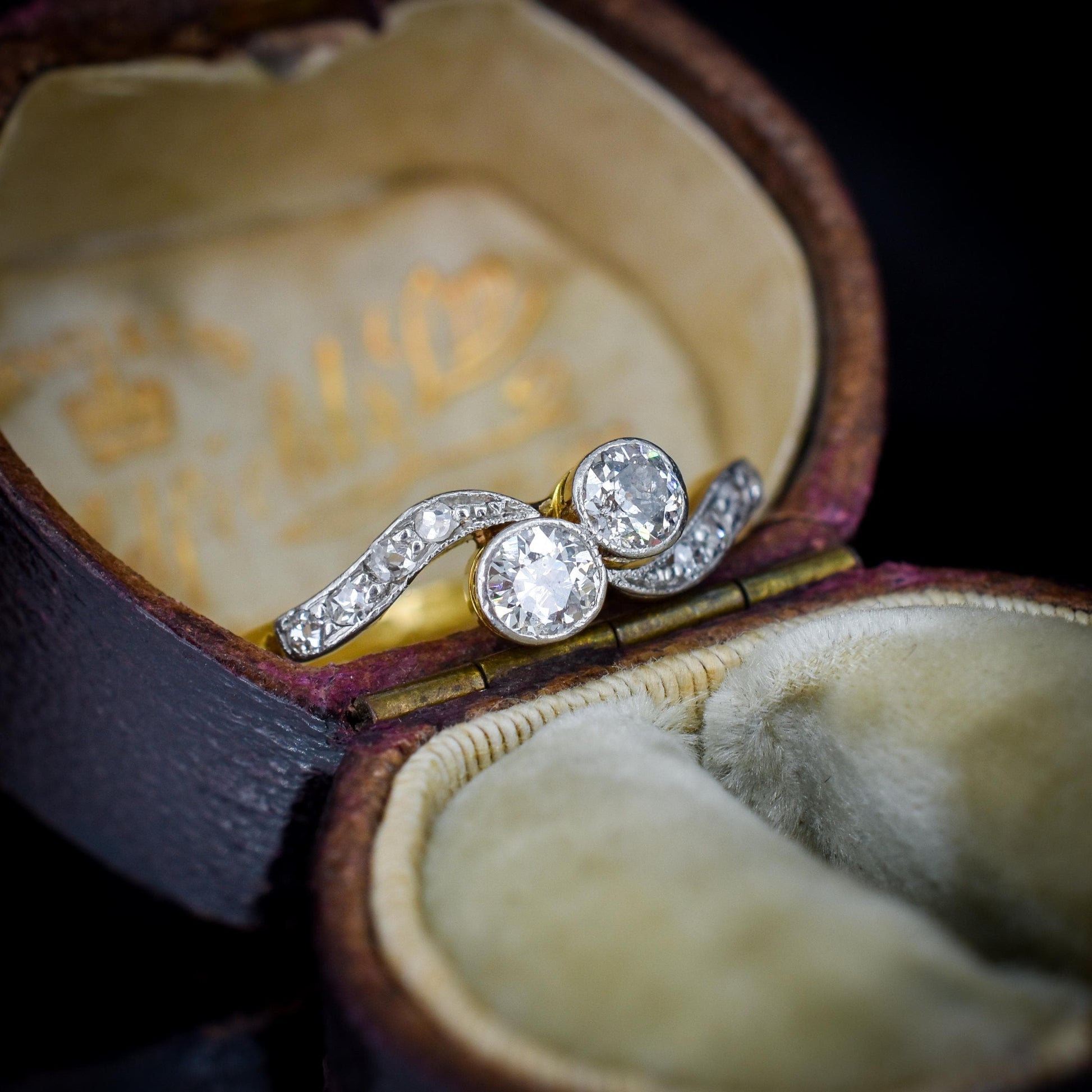 Antique Diamond 'Toi Et Moi' Two Stone Twist 18ct Gold and Platinum Ring