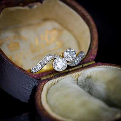 Antique Diamond 'Toi Et Moi' Two Stone Twist 18ct Gold and Platinum Ring