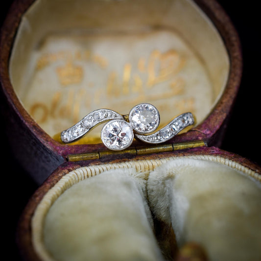 Antique Diamond 'Toi Et Moi' Two Stone Twist 18ct Gold and Platinum Ring