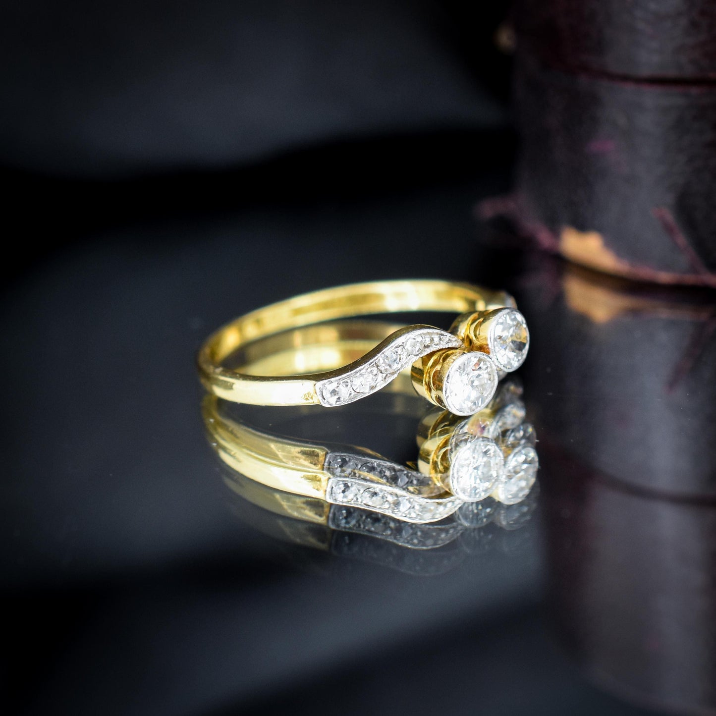 Antique Diamond 'Toi Et Moi' Two Stone Twist 18ct Gold and Platinum Ring