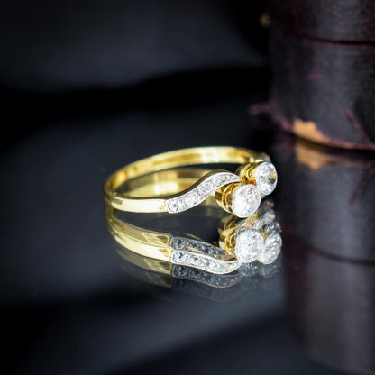 Antique Diamond 'Toi Et Moi' Two Stone Twist 18ct Gold and Platinum Ring
