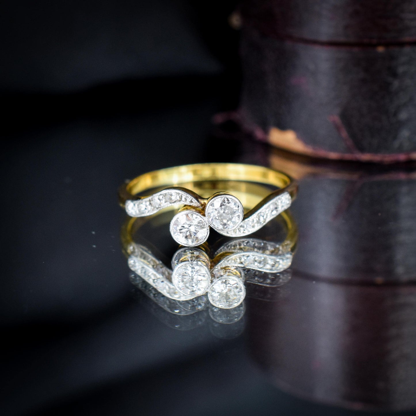 Antique Diamond 'Toi Et Moi' Two Stone Twist 18ct Gold and Platinum Ring