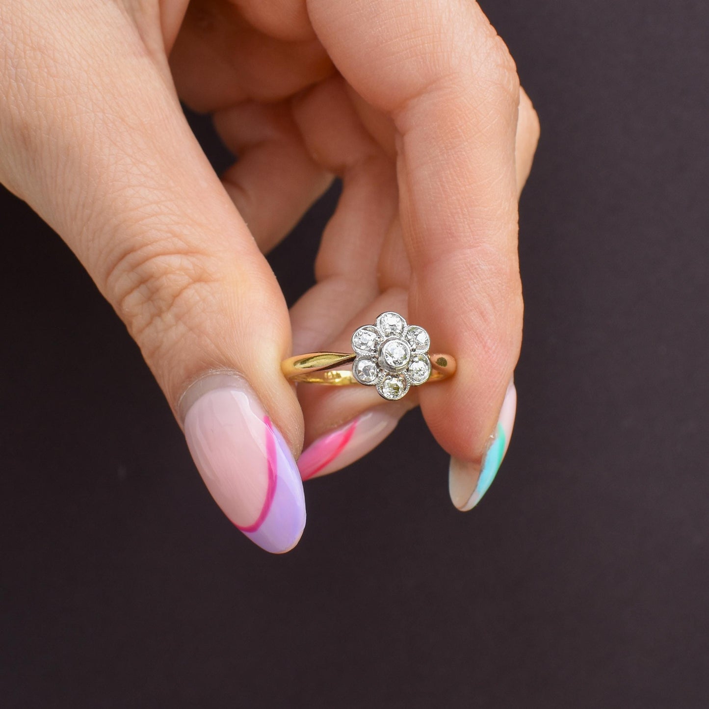 Antique Diamond Cluster Daisy 18ct Gold and Platinum Ring
