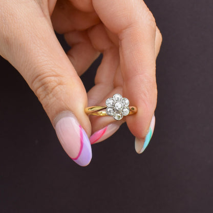 Antique Diamond Cluster Daisy 18ct Gold and Platinum Ring