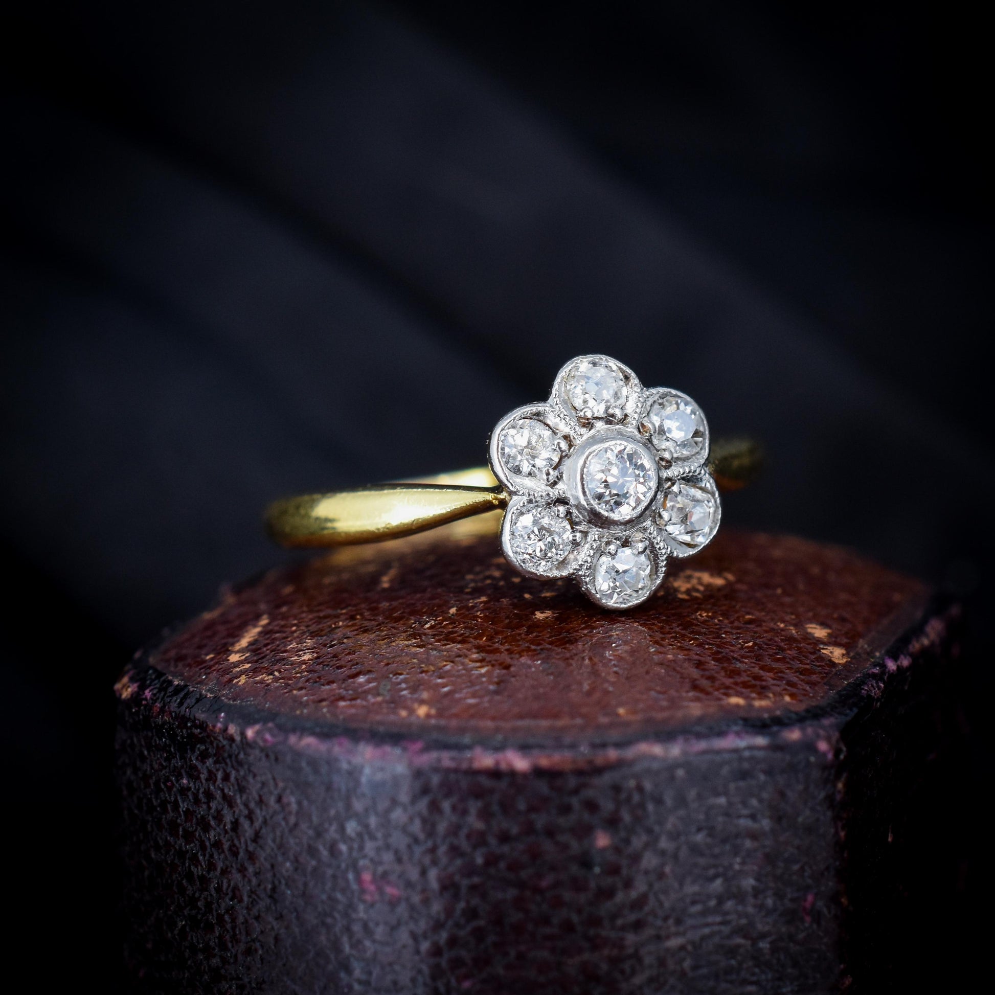 Antique Diamond Cluster Daisy 18ct Gold and Platinum Ring