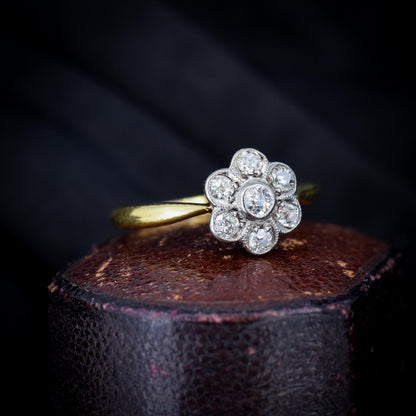 Antique Diamond Cluster Daisy 18ct Gold and Platinum Ring