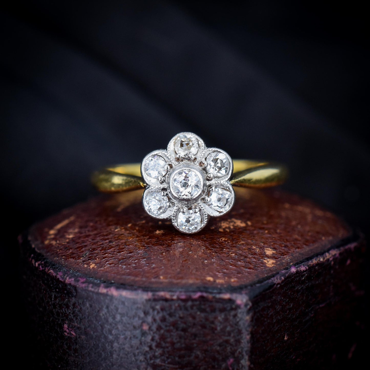 Antique Diamond Cluster Daisy 18ct Gold and Platinum Ring