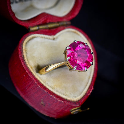 Vintage 3.79ct Round Ruby Solitaire 18ct Gold Ring