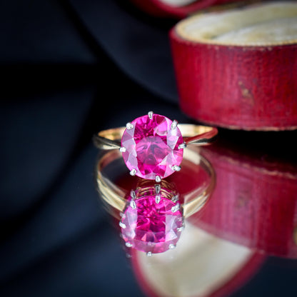 Vintage 3.79ct Round Ruby Solitaire 18ct Gold Ring