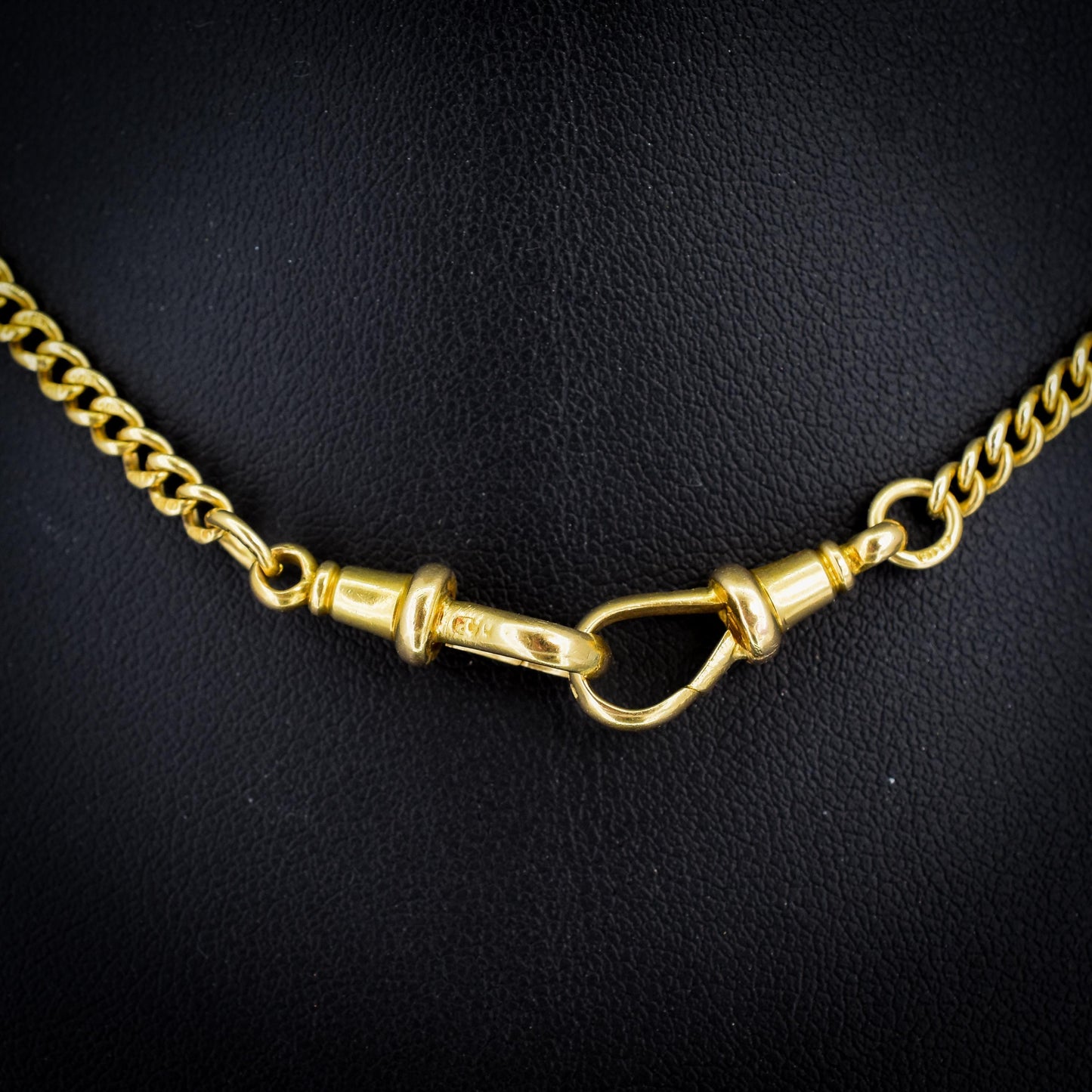 Antique 18ct Yellow Gold Curb Link Chain Necklace with Double Dog Clip Fastening - 13.75"