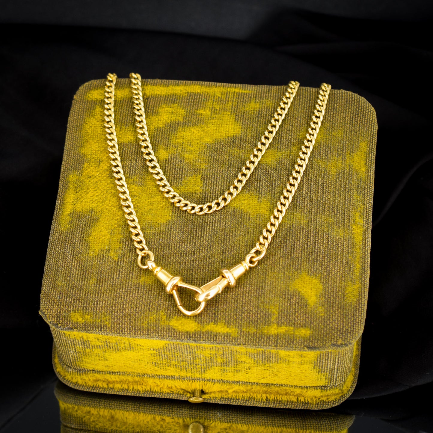 Antique 18ct Yellow Gold Curb Link Chain Necklace with Double Dog Clip Fastening - 13.75"