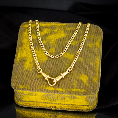 Antique 18ct Yellow Gold Curb Link Chain Necklace with Double Dog Clip Fastening - 13.75"