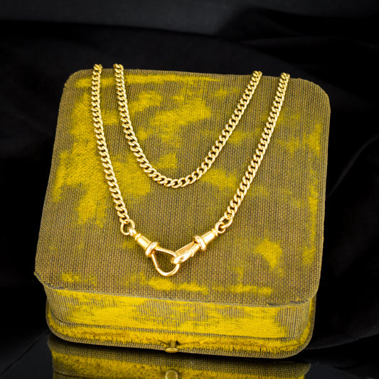 Antique 18ct Yellow Gold Curb Link Chain Necklace with Double Dog Clip Fastening - 13.75"
