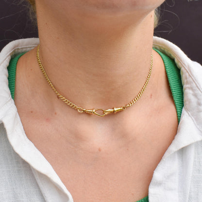 Antique 18ct Yellow Gold Curb Link Chain Necklace with Double Dog Clip Fastening - 13.75"