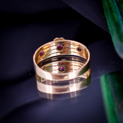 Antique Ruby Three Stone 15ct Gold Clover Gypsy Ring | Birmingham 1885