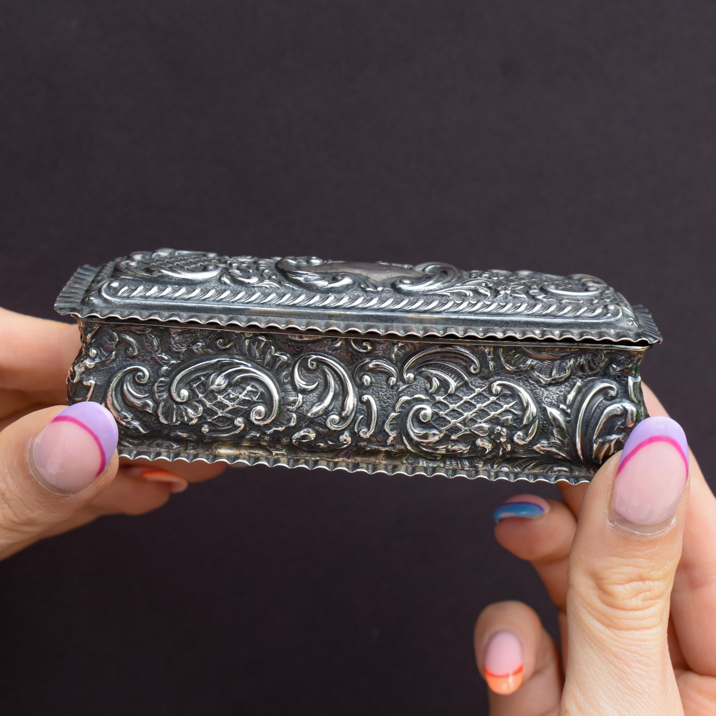 Antique Edwardian '1904' Hallmarked Sterling Silver Fancy Trinket Jewellery Box