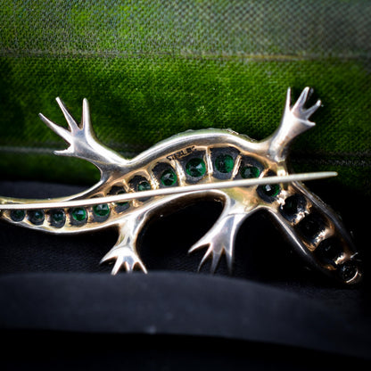 Antique Green Paste Silver Lizard Brooch | Victorian