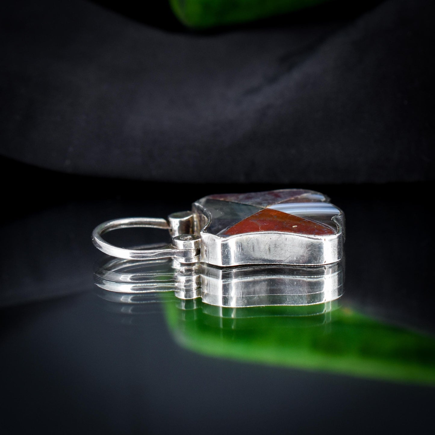 Antique Scottish Agate Engraved Silver Padlock Pendant Charm