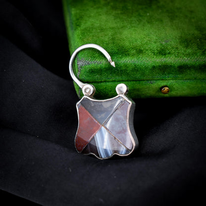 Antique Scottish Agate Engraved Silver Padlock Pendant Charm