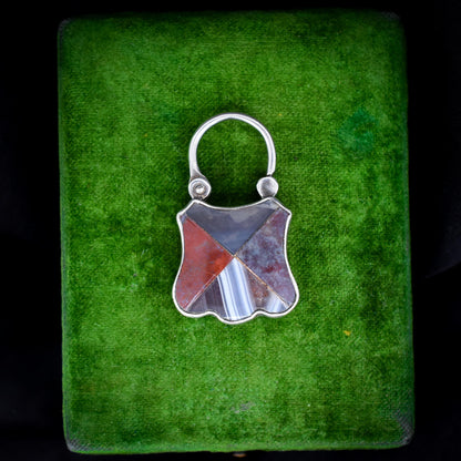 Antique Scottish Agate Engraved Silver Padlock Pendant Charm