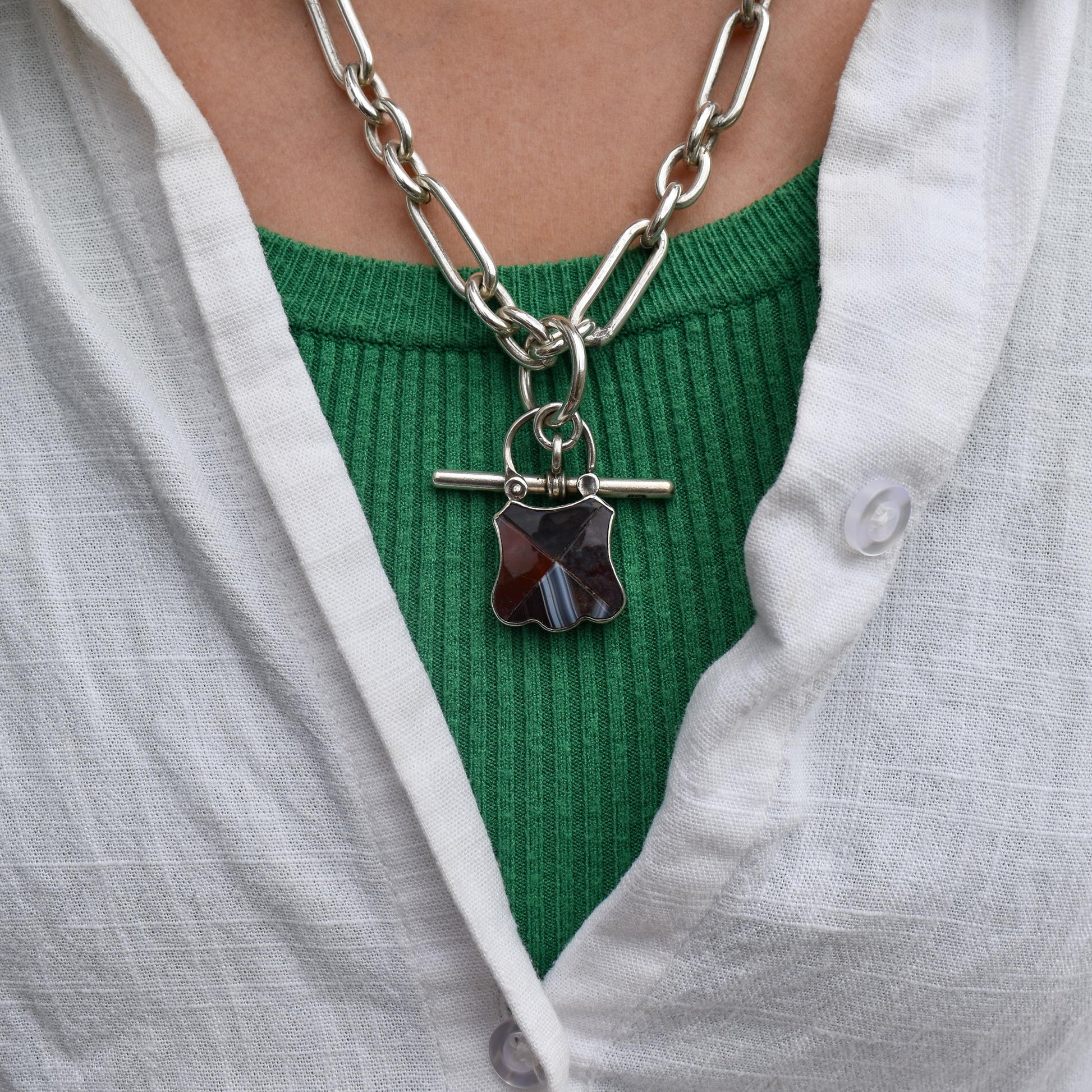 Antique Scottish Agate Engraved Silver Padlock Pendant Charm