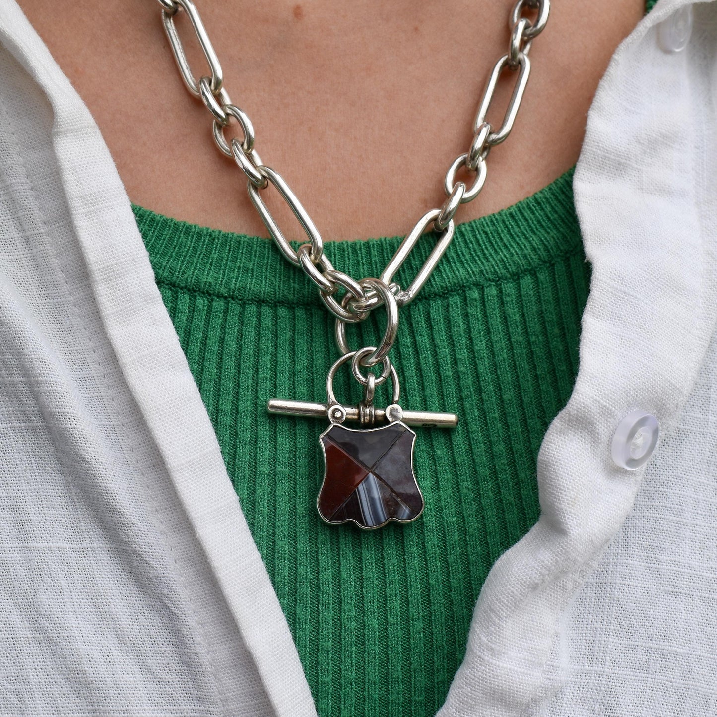 Antique Scottish Agate Engraved Silver Padlock Pendant Charm