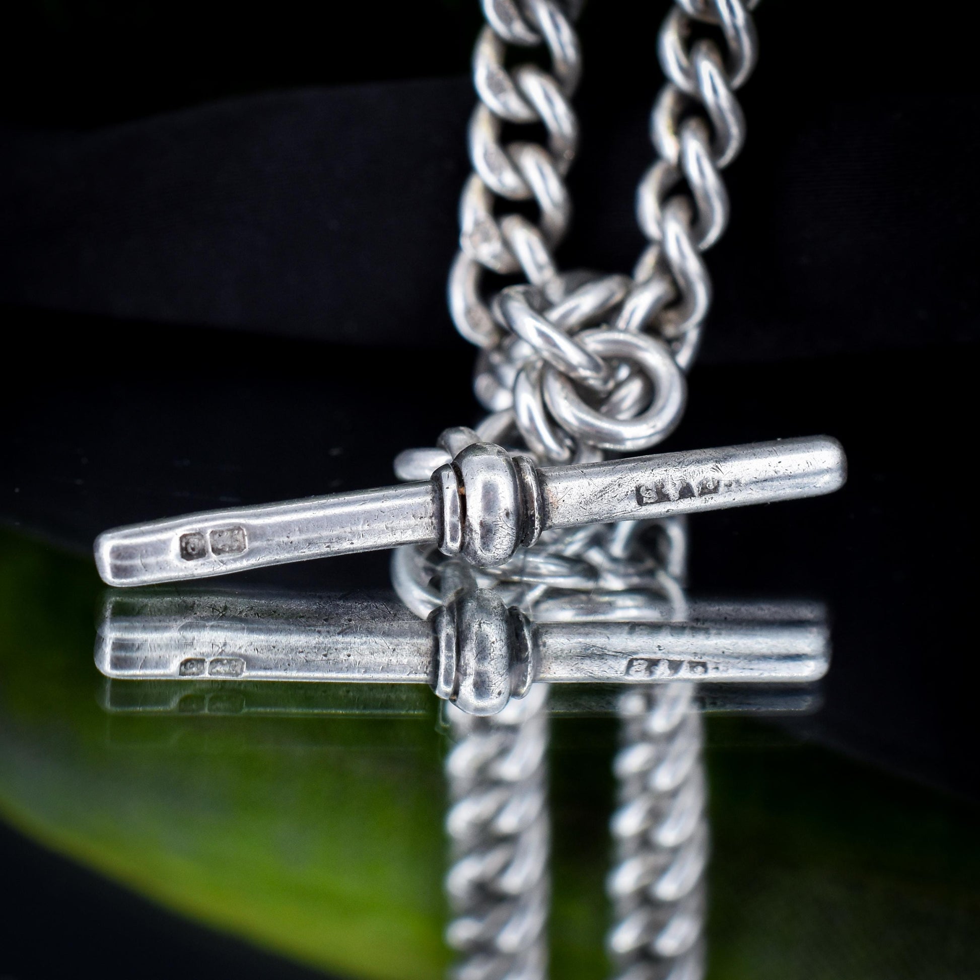 Antique Sterling Silver Curb Link Albert Watch Chain Necklace – 17.25"