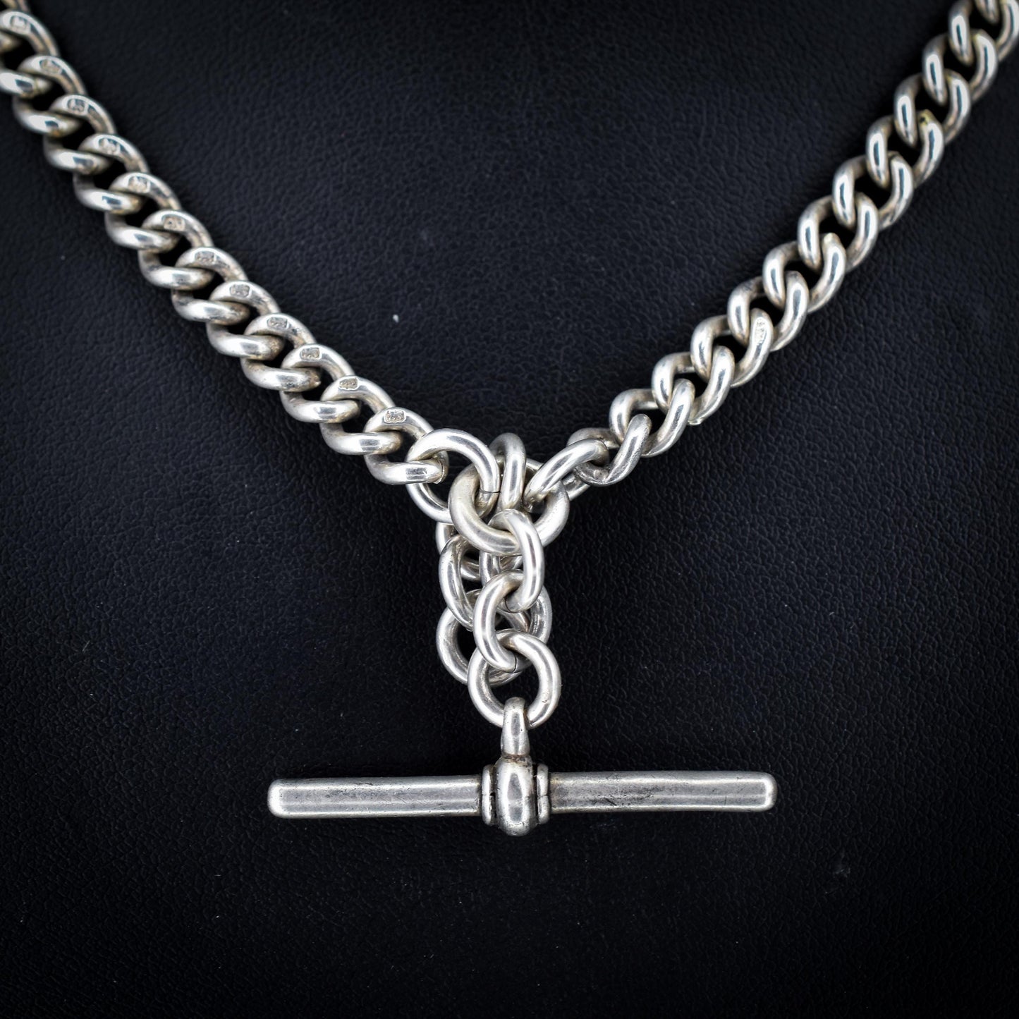 Antique Sterling Silver Curb Link Albert Watch Chain Necklace – 17.25"