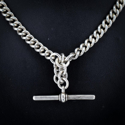 Antique Sterling Silver Curb Link Albert Watch Chain Necklace – 17.25"