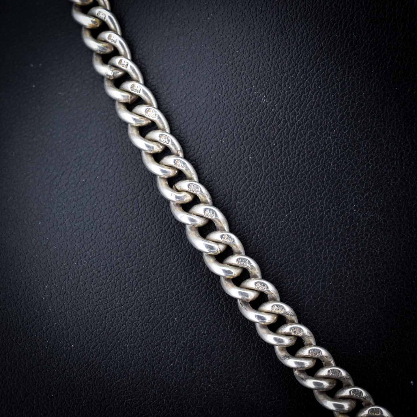 Antique Sterling Silver Curb Link Albert Watch Chain Necklace – 17.25"