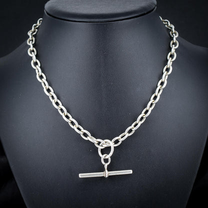 Vintage Sterling Silver Cable Link Watch Chain Necklace with T-Bar and Dog Clips – 16"