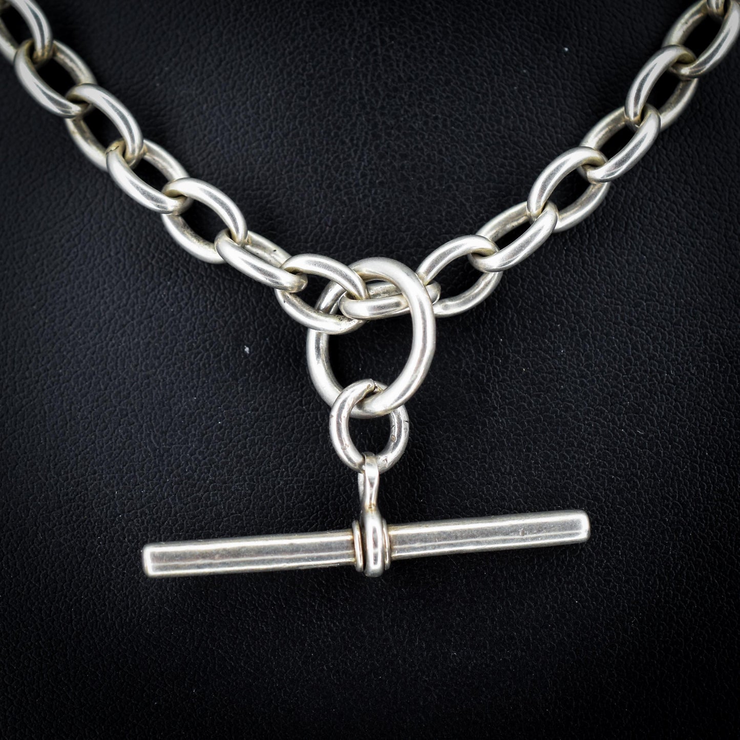 Vintage Sterling Silver Cable Link Watch Chain Necklace with T-Bar and Dog Clips – 16"