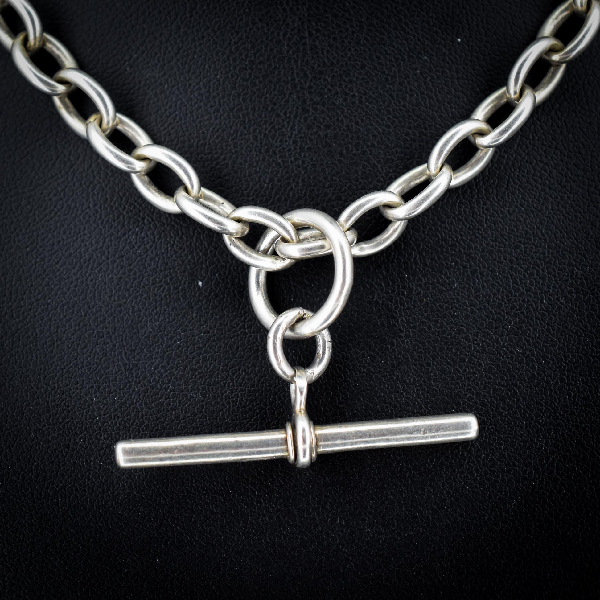 Vintage Sterling Silver Cable Link Watch Chain Necklace with T-Bar and Dog Clips – 16"