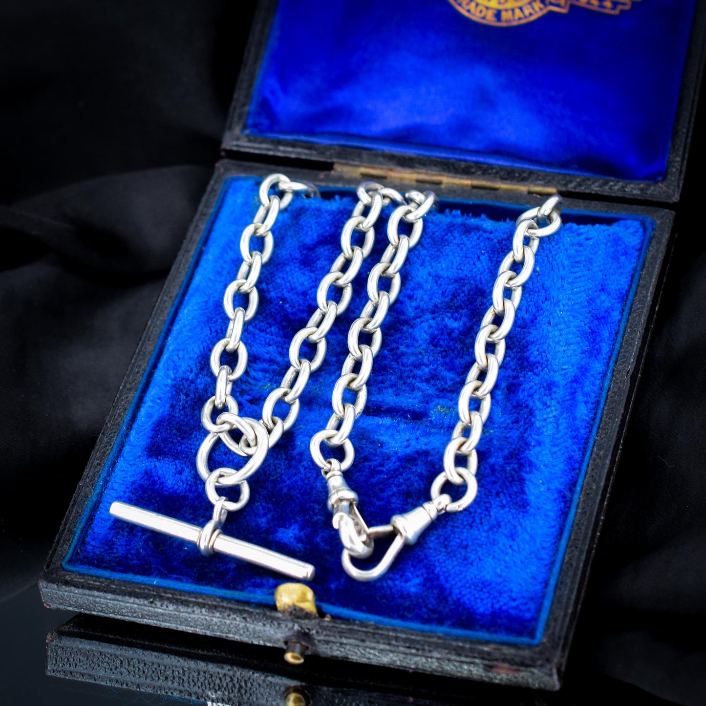 Vintage Sterling Silver Cable Link Watch Chain Necklace with T-Bar and Dog Clips – 16"