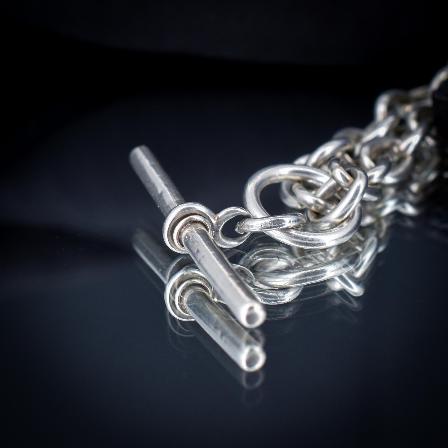 Vintage Sterling Silver Cable Link Watch Chain Necklace with T-Bar and Dog Clips – 16"