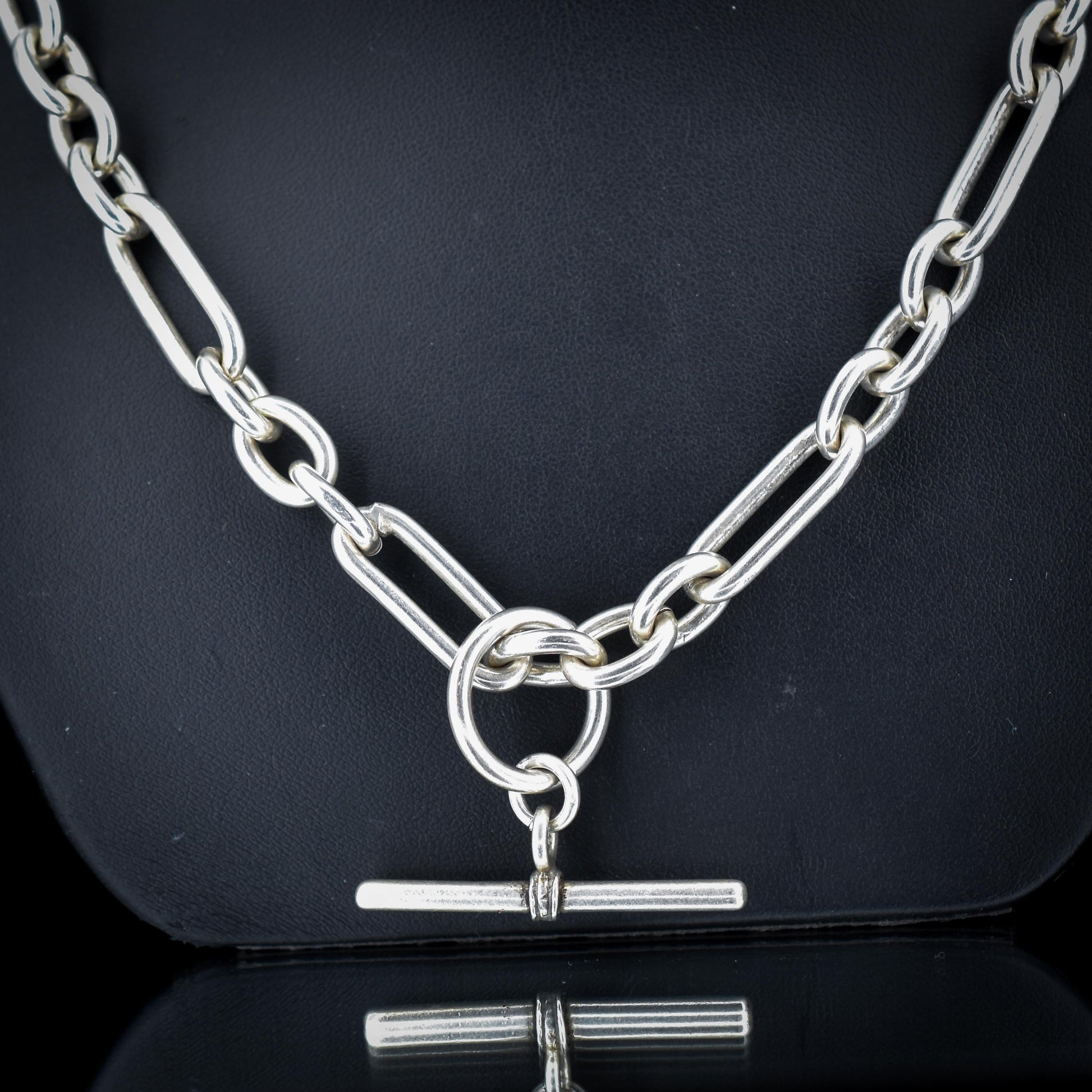 Vintage Sterling Silver Trombone Chain Necklace with Double Dog Clips and T-bar | 20"