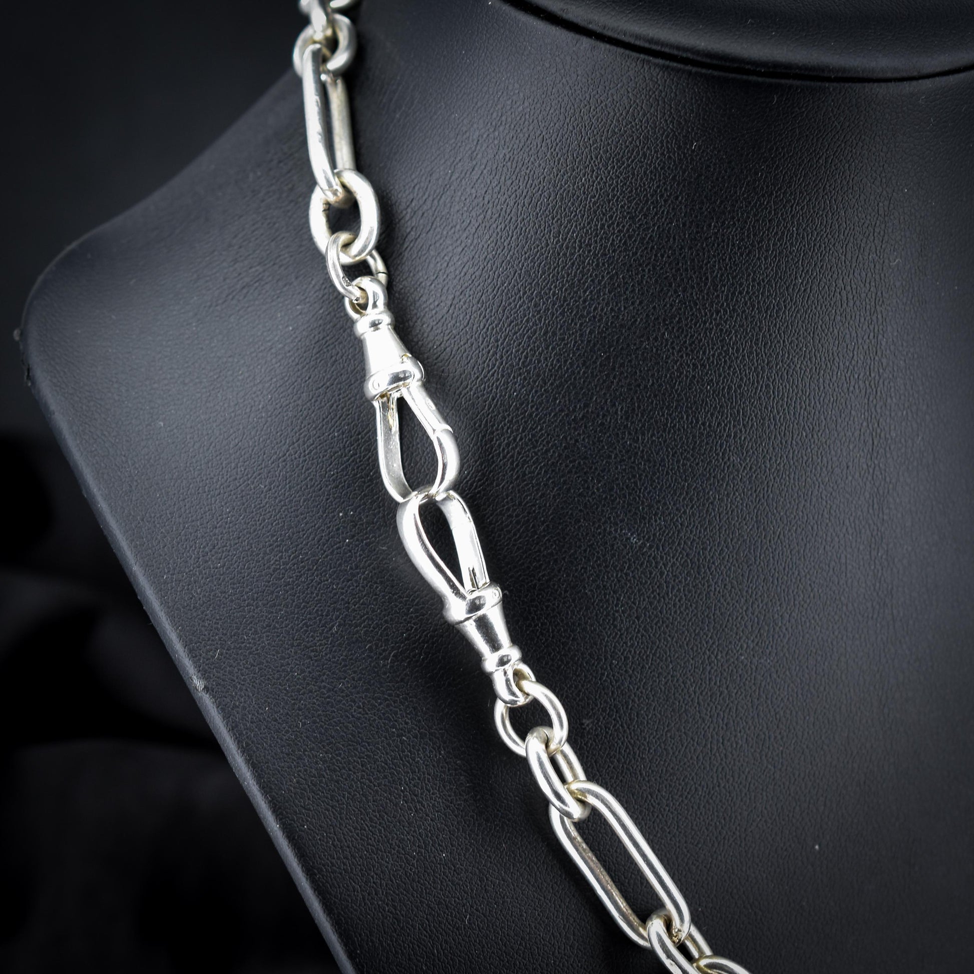 Vintage Sterling Silver Trombone Chain Necklace with Double Dog Clips and T-bar | 20"