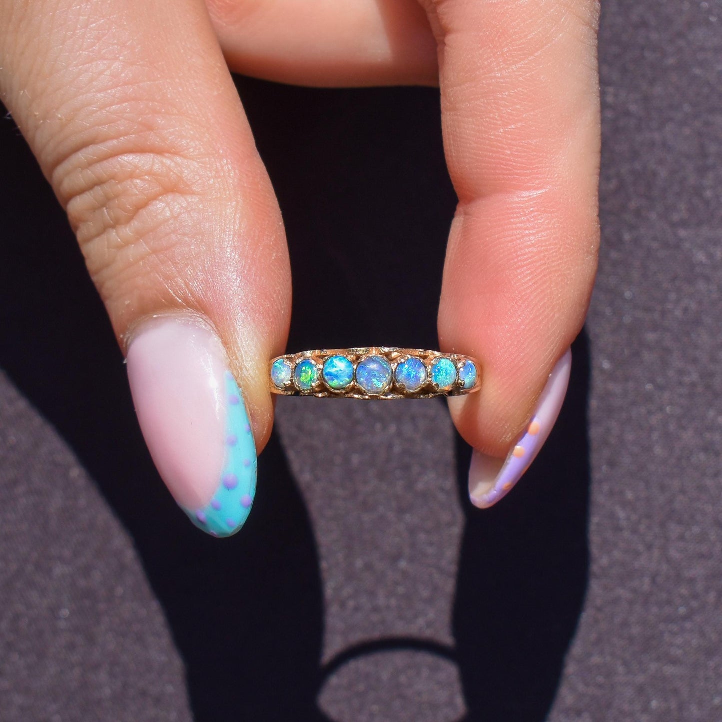 Vintage Opal Seven Stone 9ct Gold Band Ring | Dated 1979