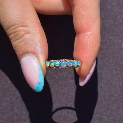 Vintage Opal Seven Stone 9ct Gold Band Ring | Dated 1979