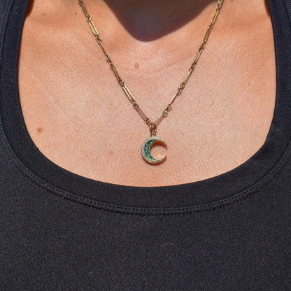 Antique Style Diamond and Emerald Crescent Moon 18ct Yellow Gold Pendant