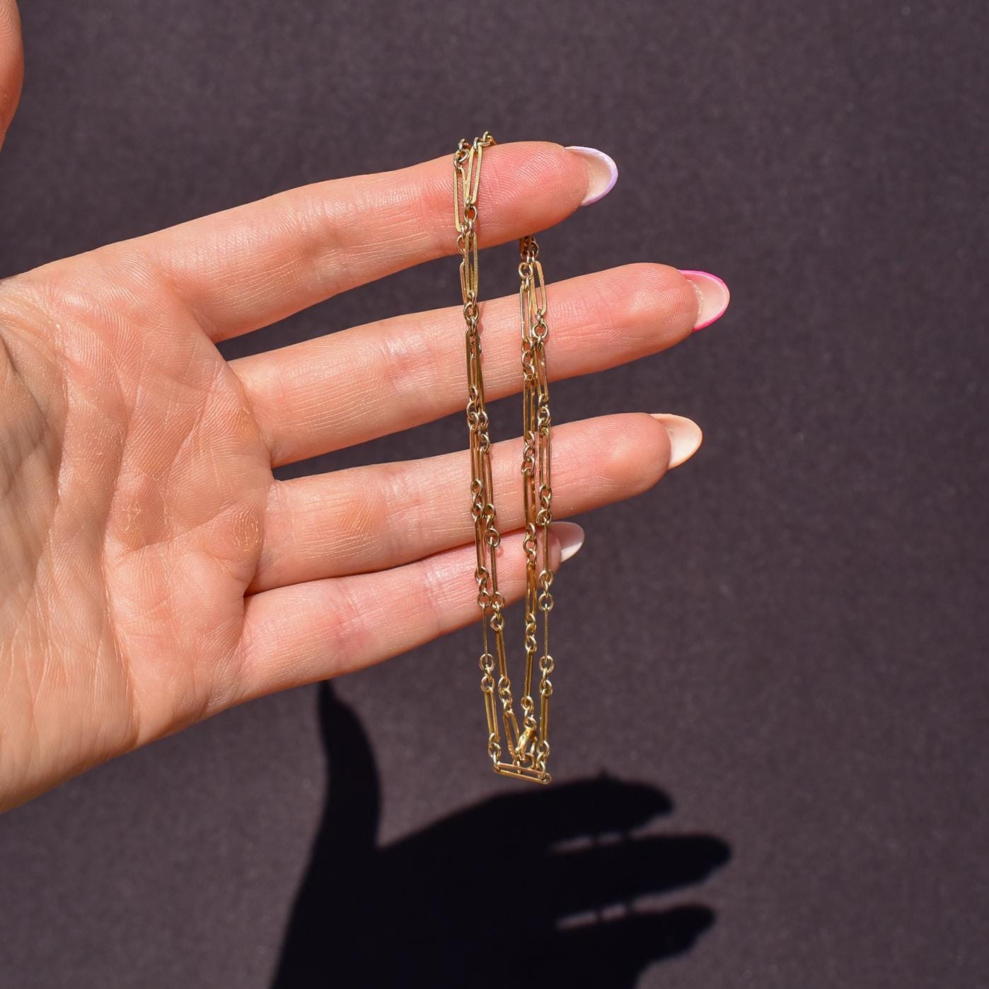 Antique 9ct Yellow Gold Paperlink Chain with Bolt ring | 17.5" Length