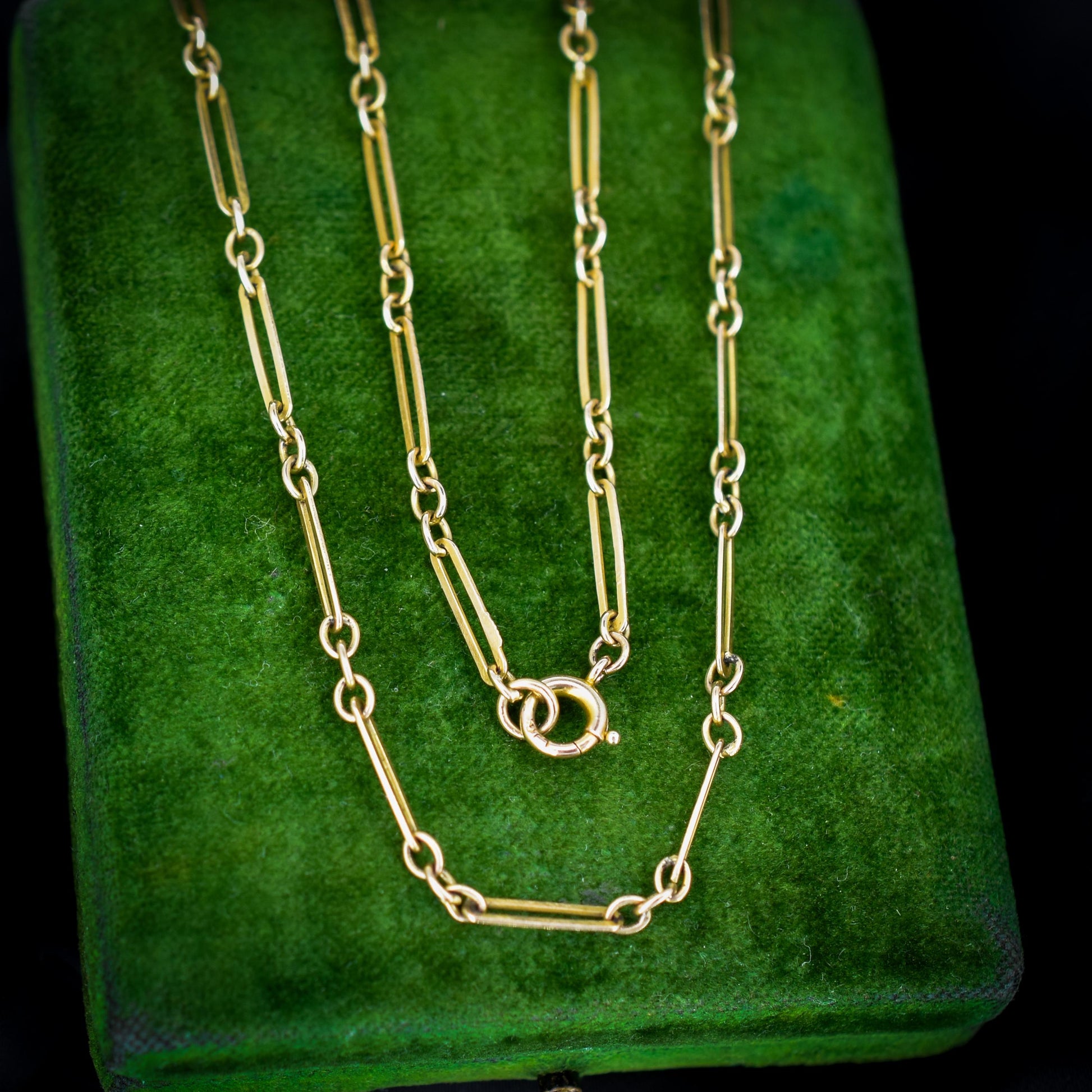 Antique 9ct Yellow Gold Paperlink Chain with Bolt ring | 17.5" Length