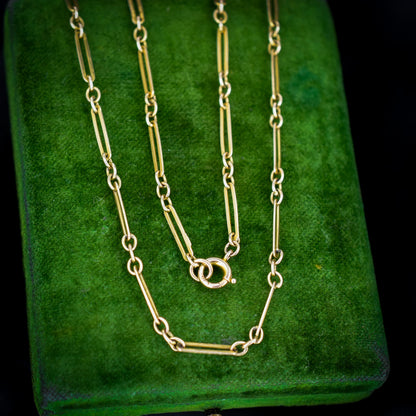 Antique 9ct Yellow Gold Paperlink Chain with Bolt ring | 17.5" Length