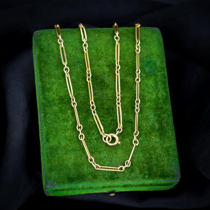 Antique 9ct Yellow Gold Paperlink Chain with Bolt ring | 17.5" Length